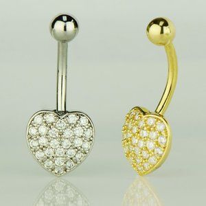 14K Solid Gold CZ Heart Belly Button Ring Piercing for Womens Body Jewelry Tiny